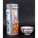 A STEM VASE AND A RICE BOWL China, 20th century Porcelain with coloured painting in Canton