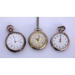 TWO LADIES POCKET WATCHES Guilloche and partly gold-plated silver case. Cylinder movement,