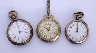 TWO LADIES POCKET WATCHES Guilloche and partly gold-plated silver case. Cylinder movement,