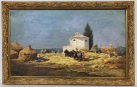 VALANTIN, PAUL French painter, circa 1900 Hay Harvest in a Mediterranean Coastal Landscape