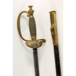 AN INFANTRY OFFICER’S SWORD Prussia, 19th century Leather scabbard with brass fittings. Ornate steel