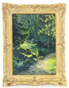 KUHNLE, KARL 1900 - Herrenberg - 1981 The Interior of a Forest With Wild Stream. Oil on