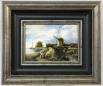 (Referred to as) RIJN, R. VAN 20th century Holland Landscape With Windmill and Persons.