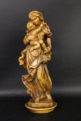 VIRGIN MARY WITH CHILD 20th century Finely carved walnut sculpture. 53 cm high. Keywords: