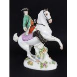 HUNTER ON HORSEBACK Meissen 1924-1934 Saxon Hussar, so-called Prince of Dessau, in a green