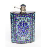 A HIP FLASK 20th century 925/000 sterling silver with colourful cloisonne enamel.