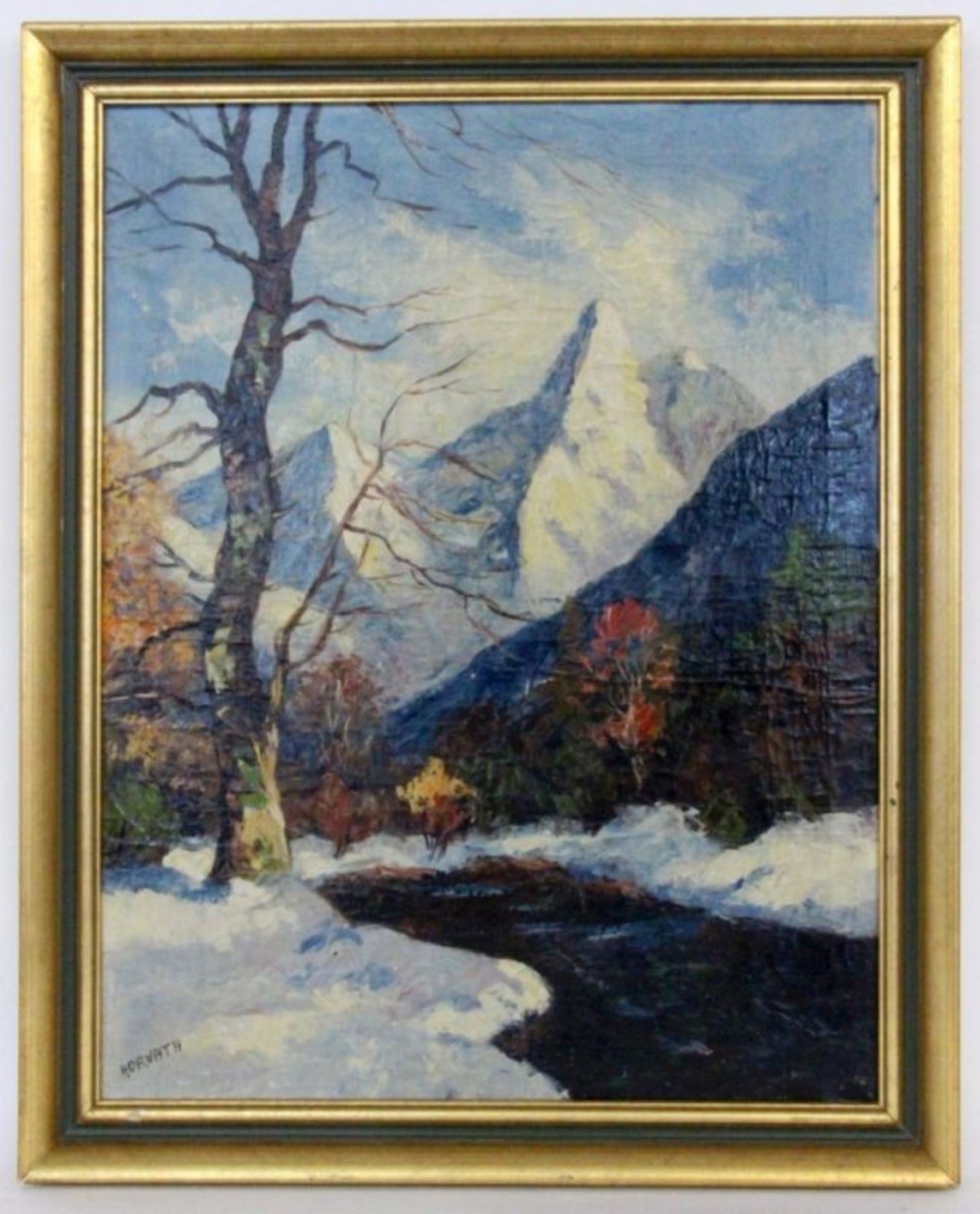 HORVATH Hungarian painter, 20th century High Mountain Landscape. Oil on canvas, signed. 50