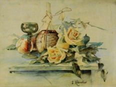 HAUSLER, I. 20th century Still Life. Watercolour, signed. 44 x 58 cm, framed. Keywords: