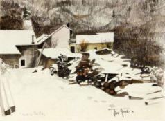 AIME, TINO 1931 - Cuneo - 2017 Farm in the Snow. Watercolour, signed and dated (19)91.