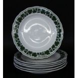 A SET OF 6 DESSERT PLATES Meissen circa 1900 Green vine leaves decoration. Blue crossed