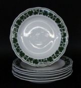 A SET OF 6 DESSERT PLATES Meissen circa 1900 Green vine leaves decoration. Blue crossed