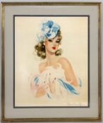 PARISIAN WOMAN France circa 1944 Portrait of a woman. Coloured lithograph, indistinctly