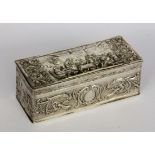 A SILVER TOBACCO BOX German circa 1900 800/000 silver with gilt interior. Rectangular