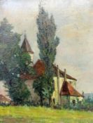 LANDSCAPE PAINTER 20th century Summer Landscape with Village Church. Oil on cardboard, 43