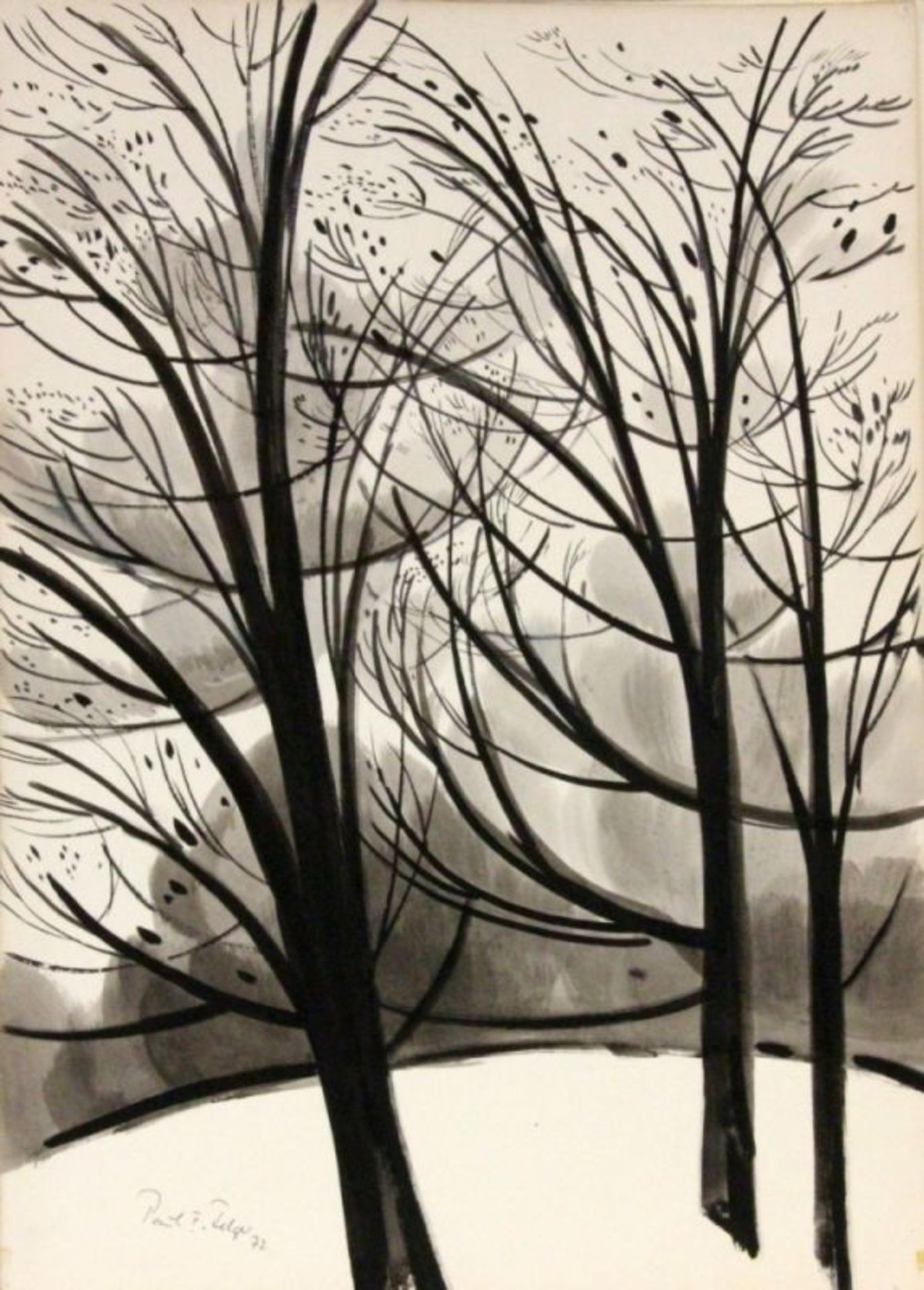 FELGER, PAUL ERICH 1910 - Waiblingen - 1979 Bare Trees in Winter. Grisaille watercolour,