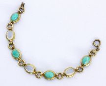 A BRACELET Silver, gold-plated with moonstone and amazonite cabochons. 18 cm long.