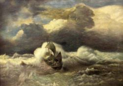 BRUCKER, B. 1926 Sailing Boat Being Driven by the Storm. Oil on canvas, signed and dated: