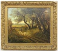 KOCHDeutscher Maler um 1900 Waldlandschaft mit Spaziergängerin. Öl/Lwd., signiert. 46x56cm, Ra.