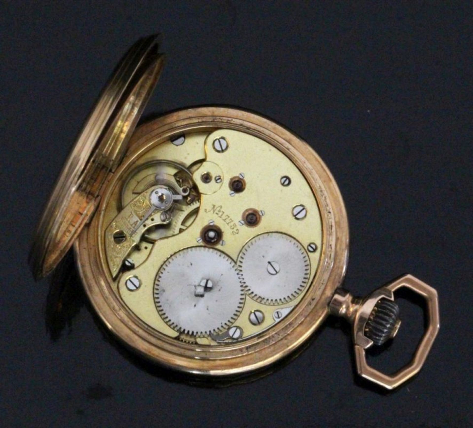 GOLDENE SAVONETTE TASCHENUHRDeutsch um 1900 Guillochiertes 585/000 Rotgoldgehäuse mit goldenem - Bild 5 aus 5