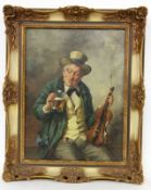 RUDOLF, H.20.Jh. Musikant mit Geige und Bierglas. Öl/Lwd., signiert. 42x31cm, Ra.RUDOLF, H. 20th