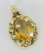 ANHÄNGER585/000 Gelbgold mit Citrin. Ringgr. 54, L.30mm, Brutto ca. 7,7gA PENDANT 585/000 yellow