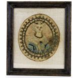 STICKBILDFrankreich, 18.Jh. Bildnis einer adeligen Dame. Ovales farbiges Stickbild. 14,5x13cm, Ra.AN