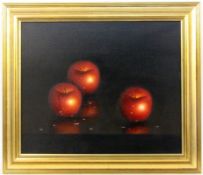 MASON, K.20./21.Jh. Die Äpfel der Hesperiden. Drei goldene Äpfel und Wassertropfen, Öl/Lwd.,