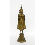 STEHENDER BUDDHAThailand, 19.Jh. Bronze vergoldet. H.58cm. Goldabrieb.A STANDING BUDDHA Thailand,