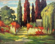 MARGERIE, C.Frankreich, 20.Jh. Herbstlicher Garten mit Tempel. Öl/Lwd., signiert. 33,5x41cm, Ra.