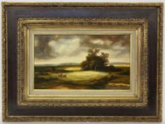 DE LAMARE20.Jh. Weite Landschaft mit Pferdefuhrwerk und Reiter. Öl/Holz, signiert. 22x38,5cm, Ra.