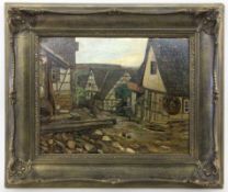 PROBST, RUDOLFWien 1883 - 1960 "Dorfstrasse" (Originaltitel). Öl/Holz, signiert. Verso auf Etikett