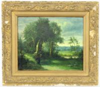 DELACOUR, HYPPOLYTE? - 1895 Sommerlandschaft mit Bäuerin am Bach. Öl/Lwd., signiert. 46x55cm. Rahmen