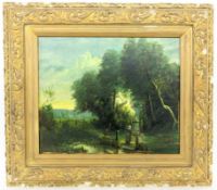 DELACOUR, HYPPOLYTE? - 1895 Sommerlandschaft mit Reisigsammlerin. Öl/Lwd., signiert. 46x55cm. Rahmen