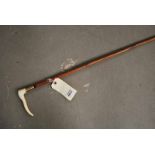 EARLY 20THC CANE SWORD STICK, ANTLER HANDLE, 72CM BLADE