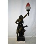 A large early 20th century patinated spelter Table Lamp of figural form with a seated classical