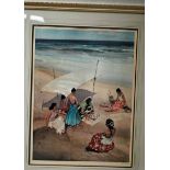 After Sir William Russell Flint (1880-1969) Picnic on the Beach, coloured print signed in pencil