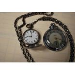 LADIES SILVER CASED FOB WATCH WITH W.M CHAIN & SMITHS EMPIRE CHROME PLATED POCKET WATCH