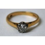 An 18ct yellow gold and diamond Solitaire Ring, stone size approx 0.3 carat, ring size K