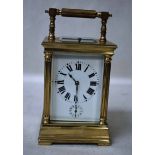 A good quality heavy brass framed Repeating Carriage Clock, platform escapement, white enamel face