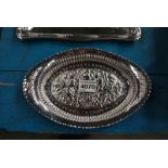 VICTORIAN SILVER TRAY, OVAL, EMBOSSED 7.06OZ, 27CM LONG