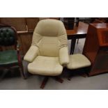 STRESSLESS TYPE CREAM LEATHER EASY CHAIR & FOOTSTOOL