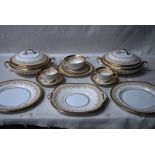 An extensive Aynsley Bone China Dinner and Tea Service, Gold Dowery pattern, gilt on ivory, number