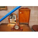 WOODEN SPARK GUARD, VICTORIAN PINE TOILET MIRROR & NAPOLEON HAT SHAPE MANTEL CLOCK