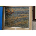 OIL PAINTING SIGNED VINCENT DEPICTING FISHING BOATS AT SEA