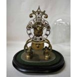 A 19th century brass Skeleton Clock of small proportions, pierced and silvered chapter ring with