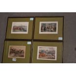 A SET OF 4 FRAMED COLOUR PRINTS DEPICTING HUNTING SCENES