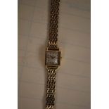 OMEGA LADIES 9CT GOLD SQUARE FACE WRIST WATCH WITH 9CT GOLD BRICK BRACELET 19.2G