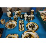 17PCS OF STUDIO POTTERY TABLE WARE BY CELTIC POTTERY NEWLYN, SPONGE DECORATED WITH STYLISED PHOENIX