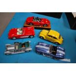 5 LARGE SCALE MODEL VEHICLES INC 1:24 1907 SILVER GHOST, 1:18 CORVETTE, A.C COBRA V W BEETLE & DODGE