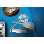 3-PC SILVER BACK DRESSING SET, HAND MIRROR & 2 BRUSHES